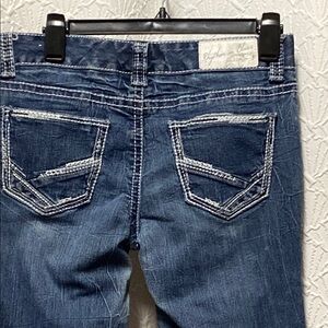 Rhythm in Blues size 8 short Stylish Boot Cut‎ Jeans in Deep Blue stretch comfy